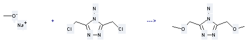 The 4H-1,2,4-Triazol-4-amine,3,5-bis(methoxymethyl)- can be obtained by 3,5-bis-Chloromethyl-[1,2,4]triazol-4-ylamine and Methanol 